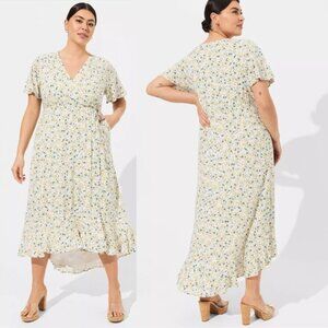 Torrid Floral Flutter Sleeves Maxi Wrap Dress 3X NWT